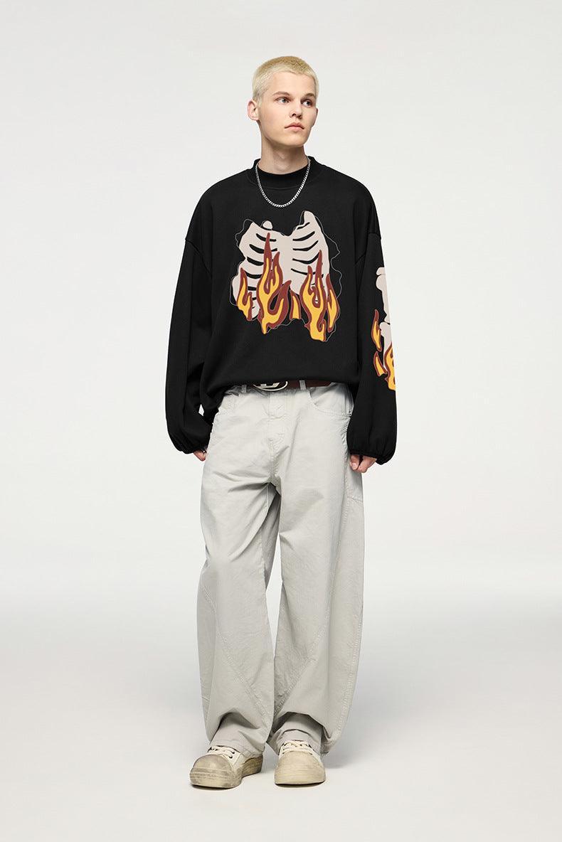 Flame Ribcage Graphic Oversized Sweatshirt – Trendy streetwear fashion - MRC STORE