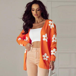 Floral Thermal Knit Cardigan – Loose Fit - MRC STORESweaters & HoodiesMy StoreFloral Print Thermal Knit Cardigan – Loose Acrylic Cardigan for Womem - MRC STOREMRC STORECJMY229228603CXLC2711718 OrangeL