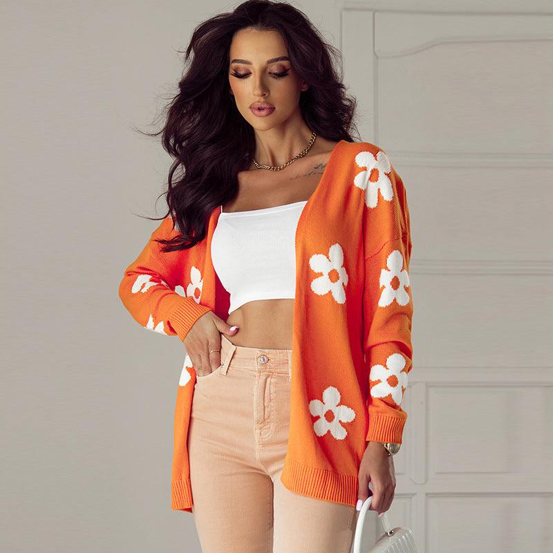 Floral Thermal Knit Cardigan – Loose Fit - MRC STORESweaters & HoodiesMy StoreFloral Print Thermal Knit Cardigan – Loose Acrylic Cardigan for Womem - MRC STOREMRC STORECJMY229228603CXLC2711718 OrangeL