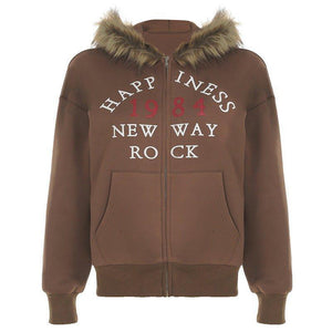 Fur Collar Hooded Sweatshirt – Retro Brown - MRC STOREHoodieMy StoreAmerican Retro Fur Collar Hooded Zipper Sweatshirt for Women - Street Hipster Style in Brown - MRC STOREMRC STORECJWY217064703CXBrownL