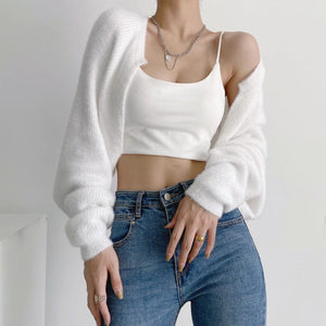 Furry Long Sleeve Cropped women's Cardigan Sweater – Soft Loose Fit Blouse Coat - MRC STORE