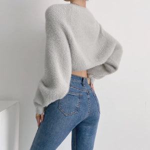 Furry Long Sleeve Cropped women's Cardigan Sweater – Soft Loose Fit Blouse Coat - MRC STORE