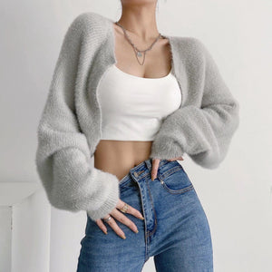 Furry Long Sleeve Cropped women's Cardigan Sweater – Soft Loose Fit Blouse Coat - MRC STORE