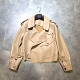 Genuine Sheepskin Leather Short Jacket - MRC STORETopMRC STOREA brown genuine leather short jacket for women displayed on a hanger.MRC STORECJYD216257906FUMilk TeaL