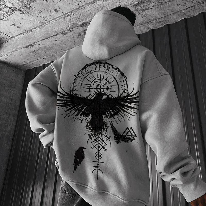 Gothic Raven Print Oversized Hoodie – Gothic Fashion Stylish and Unique Back Design - MRC STORE