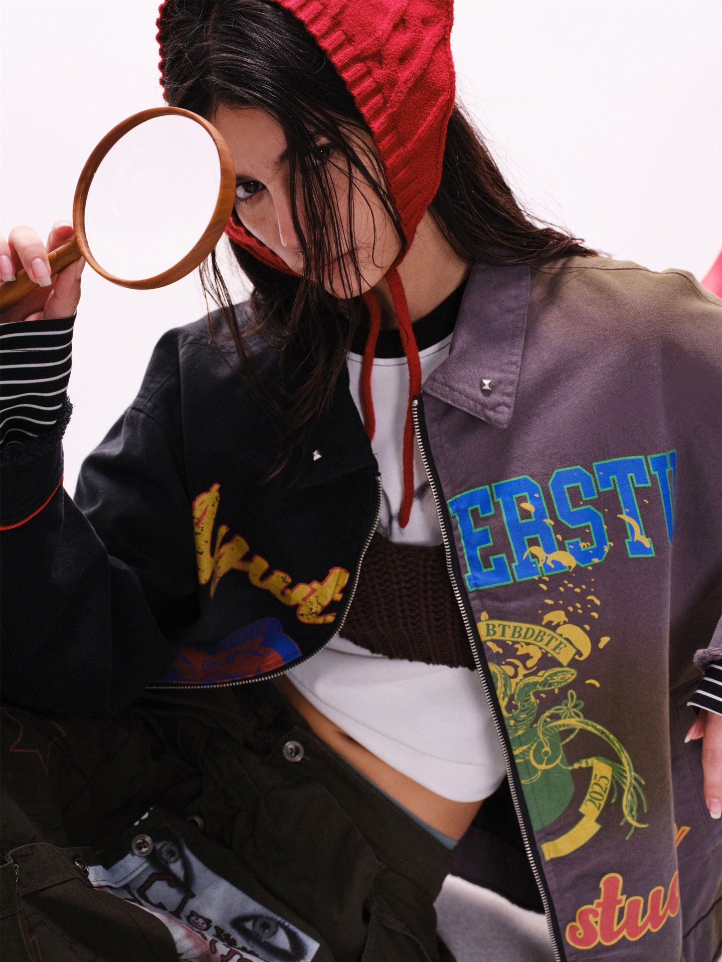 Graffiti Stitching Jacket - MRC STOREJacketsMRC STOREMulti - Element Graffiti Stitching Jacket – Unisex Spring Loose Cotton Jacket - MRC STOREMRC STORECJXZ226730402BYBlack And GrayL