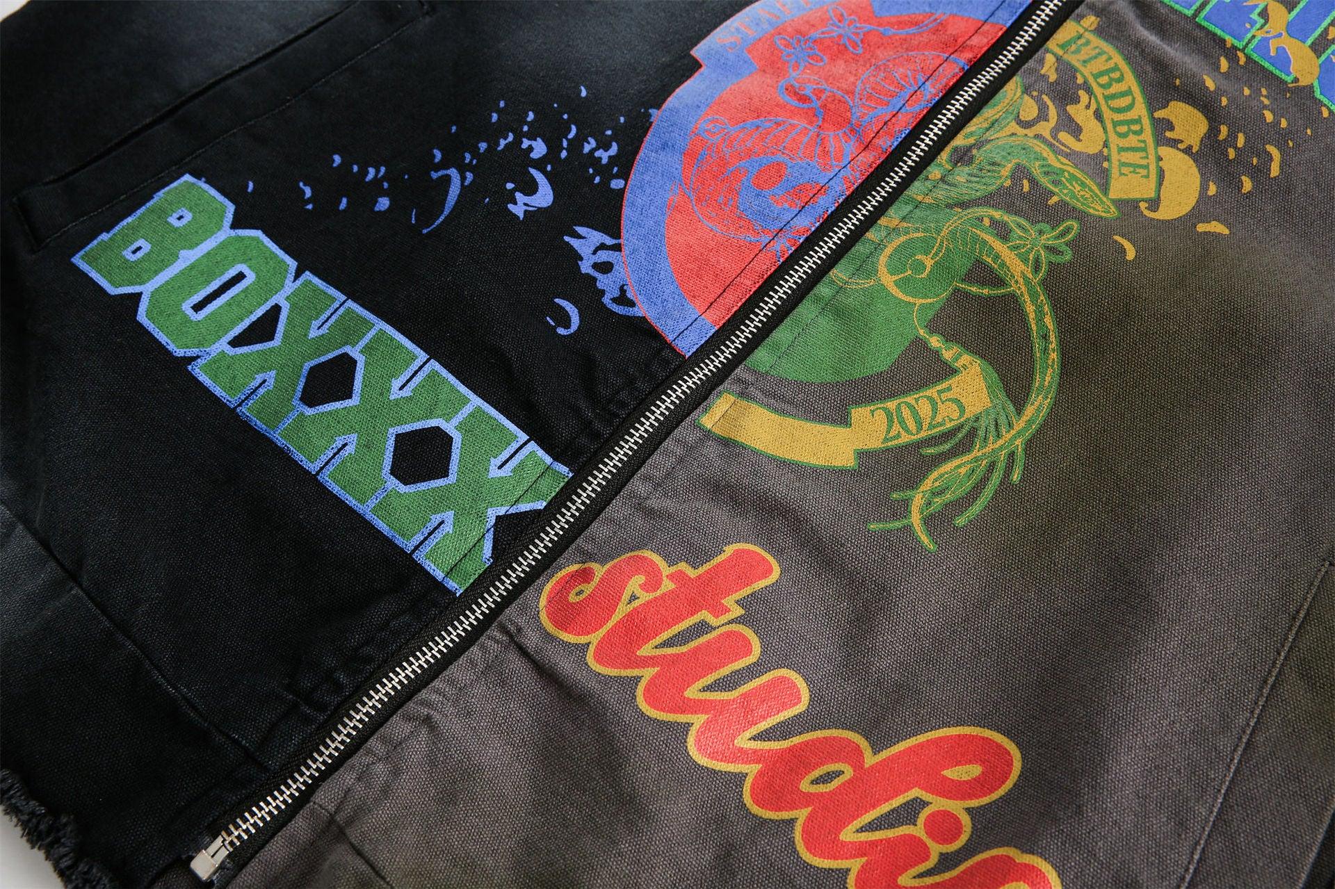 Graffiti Stitching Jacket - MRC STOREJacketsMRC STOREMulti - Element Graffiti Stitching Jacket – Unisex Spring Loose Cotton Jacket - MRC STOREMRC STORECJXZ226730402BYBlack And GrayL