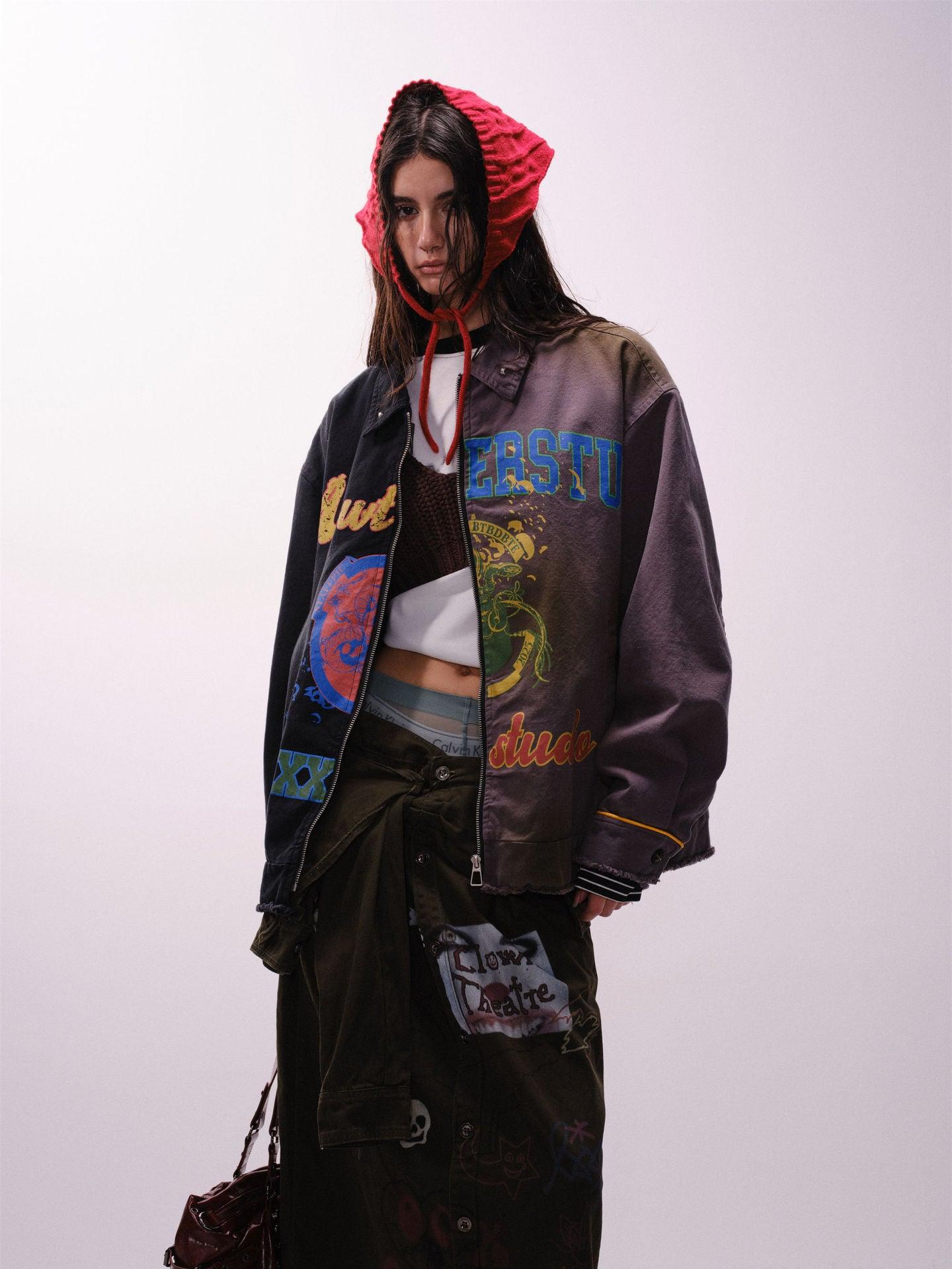 Graffiti Stitching Jacket - MRC STOREJacketsMRC STOREMulti - Element Graffiti Stitching Jacket – Unisex Spring Loose Cotton Jacket - MRC STOREMRC STORECJXZ226730402BYBlack And GrayL