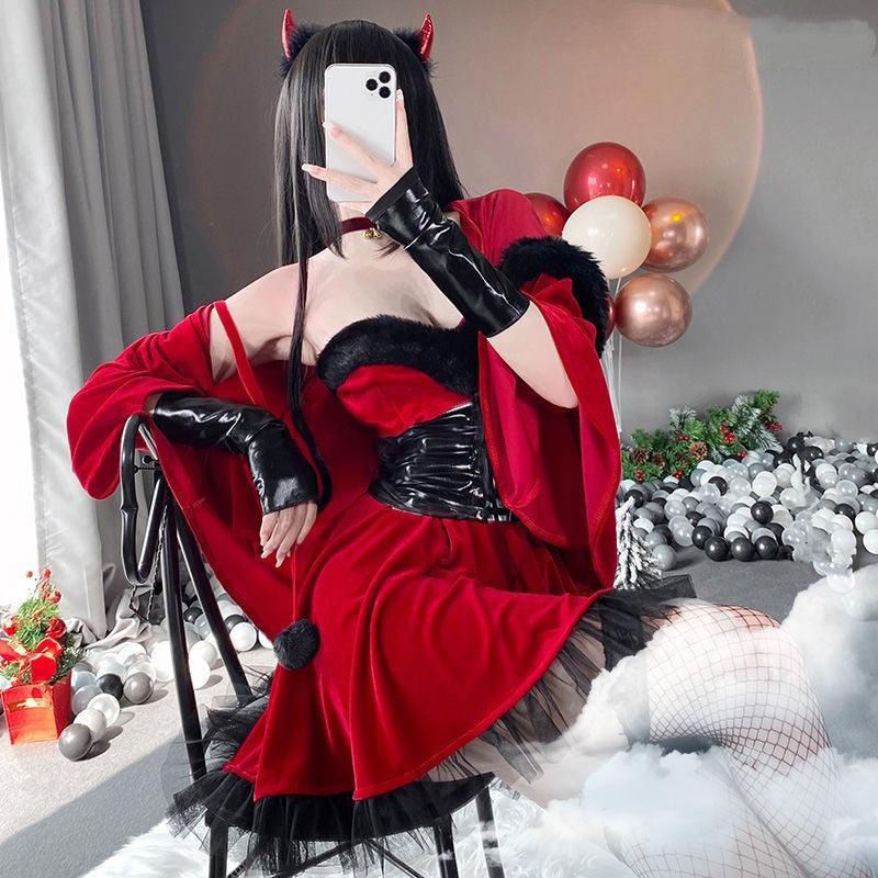 Halloween Witch Tabard Costume - Velvet 4 - Piece Set with Cloak, Belt, Gloves & Dress - MRC STOREHalloweenMy StoreHalloween Witch Tabard Costume - Velvet 4 - Piece Set with Cloak, Belt, Gloves & Dress - MRC STOREMRC STORECJTZ135368303CXRedL