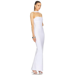 Halter Dress - Skinny Party Long Dress - MRC STOREDressMy StoreWoman wearing a white strapless gown on a white backgroundMRC STORECJLY241574204DWRedL