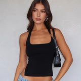 Halter Sling Slim Fit Top – Ultra - Short, Street Style - MRC STORETopMy StoreShort Slim Fit Street Style Halter Top Sling for Women - Solid Color, Milk Silk Fabric, Trendy Metal Decoration - MRC STOREMRC STORECJCS218922403CXBlackL