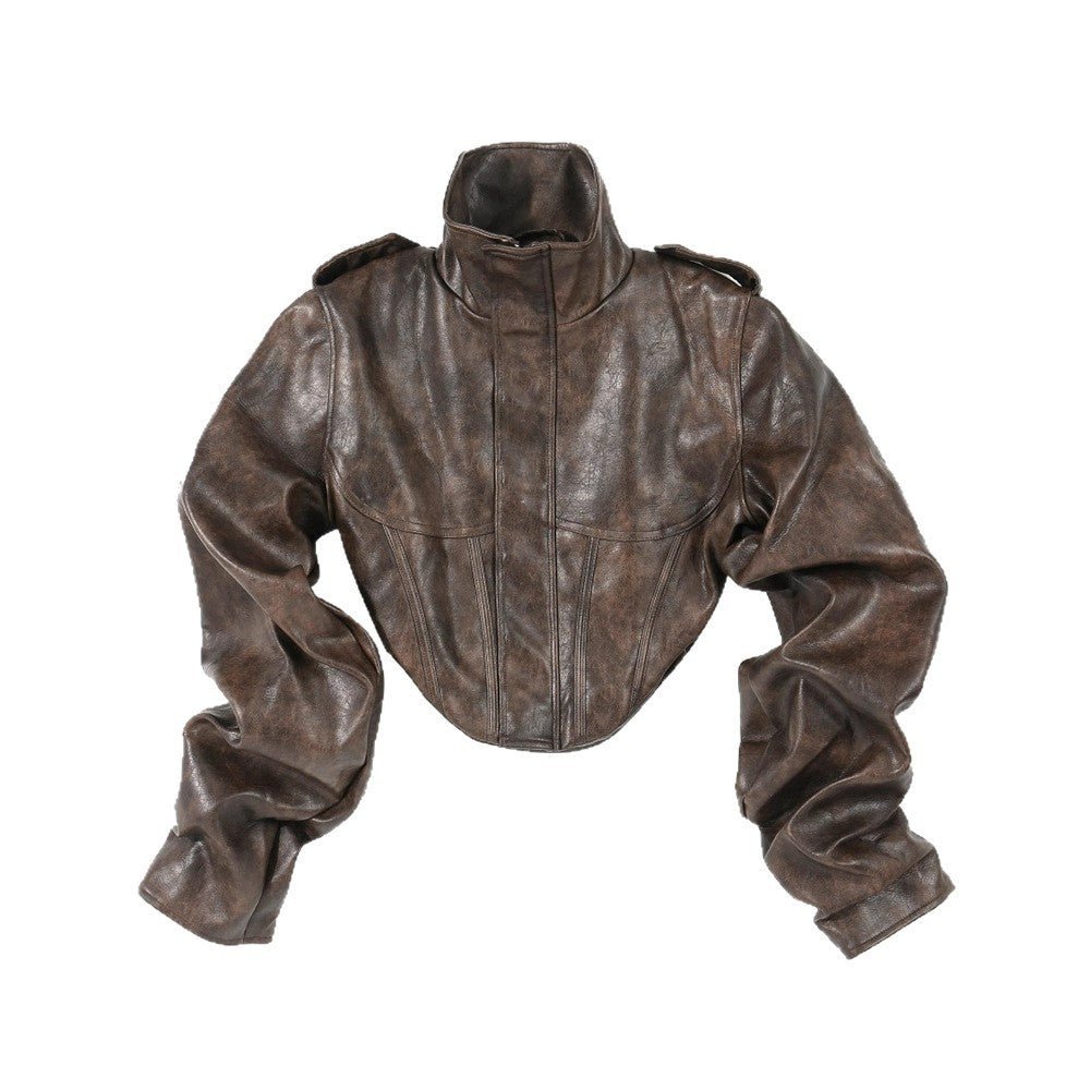 High - End Short PU Leather Fishbone Coat - MRC STOREJacketsMRC STOREHigh - End Short PU Leather Fishbone Coat MRC STORE MRC STORECJYD255459003CXBrownL