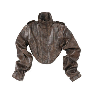 High - End Short PU Leather Fishbone Coat - MRC STOREJacketsMRC STOREHigh - End Short PU Leather Fishbone Coat MRC STORE MRC STORECJYD255459003CXBrownL