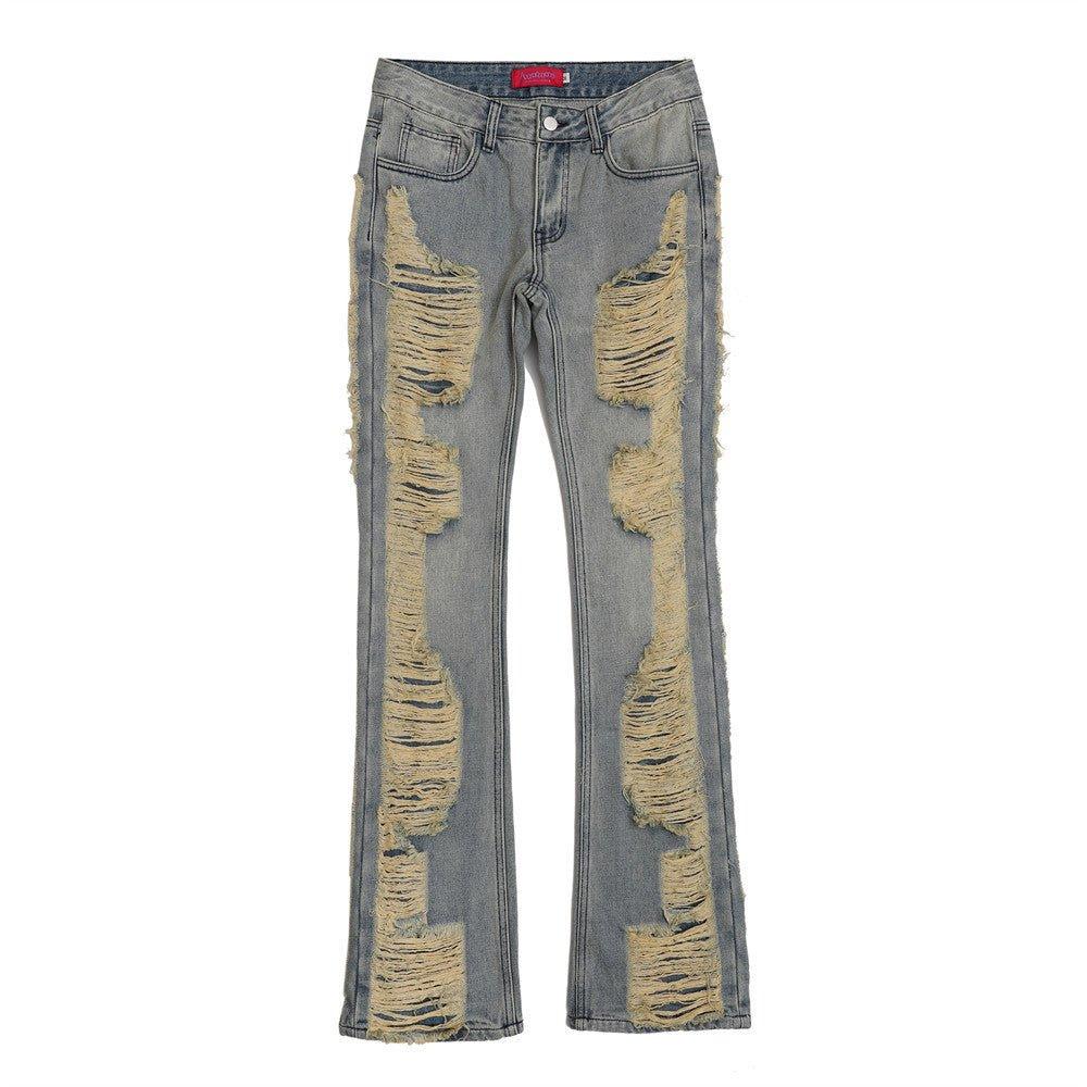 High Street Hand Scratched Whiskering Flare Jeans – Blue Denim - MRC STORE