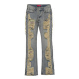 High Street Hand Scratched Whiskering Flare Jeans – Blue Denim - MRC STORE