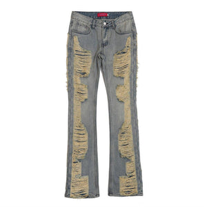 High Street Hand Scratched Whiskering Flare Jeans – Blue Denim - MRC STORE