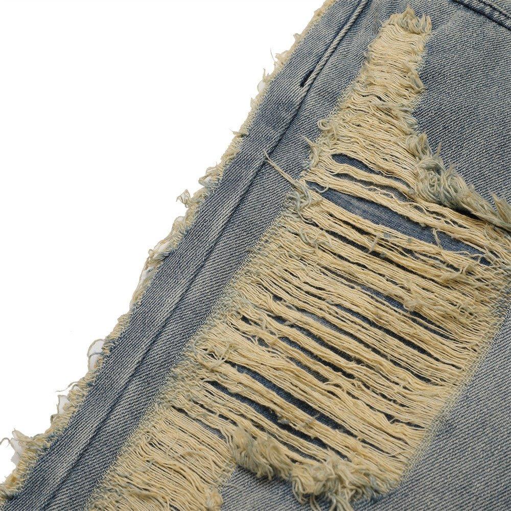 High Street Hand Scratched Whiskering Flare Jeans – Blue Denim - MRC STORE