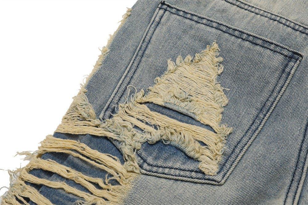 High Street Hand Scratched Whiskering Flare Jeans – Blue Denim - MRC STORE