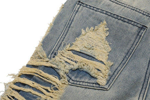 High Street Hand Scratched Whiskering Flare Jeans – Blue Denim - MRC STORE