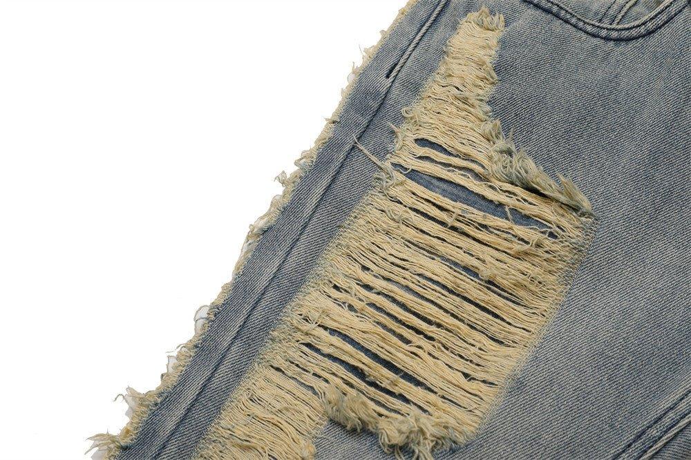High Street Hand Scratched Whiskering Flare Jeans – Blue Denim - MRC STORE