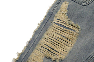 High Street Hand Scratched Whiskering Flare Jeans – Blue Denim - MRC STORE