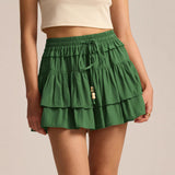 High - Waisted Drawstring Liner Mini Skirt - MRC STORESkirtMRC STOREGreen tiered skirt worn by a person on a beige backgroundMRC STORECJQZ265648207GTGreenL