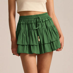 High - Waisted Drawstring Liner Mini Skirt - MRC STORESkirtMRC STOREGreen tiered skirt worn by a person on a beige backgroundMRC STORECJQZ265648207GTGreenL