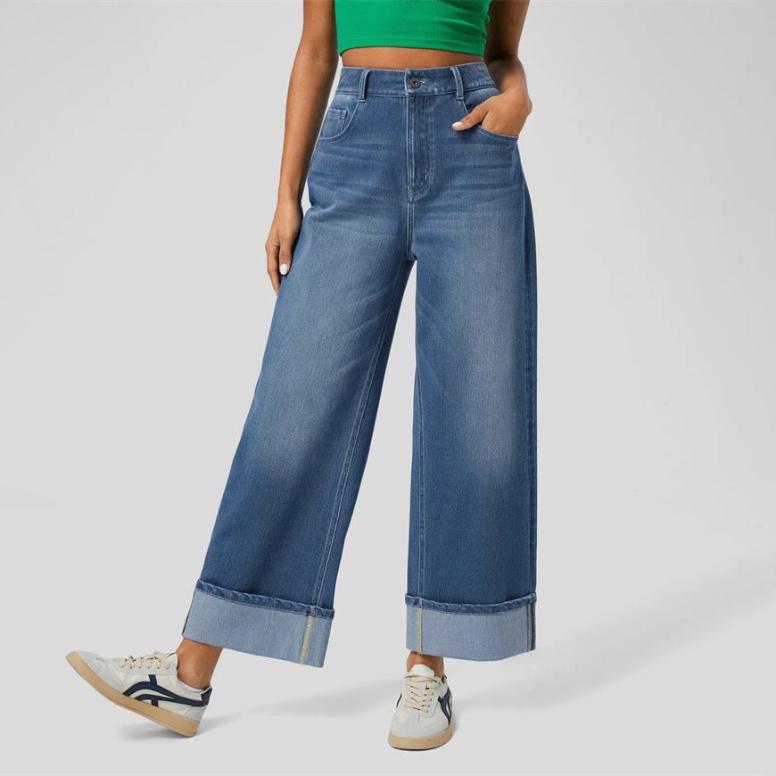 High - Waisted Jeans - Wide Leg Dark Blue - MRC STOREbottomsMy StorePerson wearing blue wide - leg jeans on a plain backgroundMRC STORECJNZ238426303CXDark BlueL