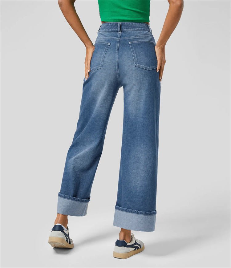 High - Waisted Jeans - Wide Leg Dark Blue - MRC STOREbottomsMy StorePerson wearing blue wide - leg jeans on a plain backgroundMRC STORECJNZ238426303CXDark BlueL