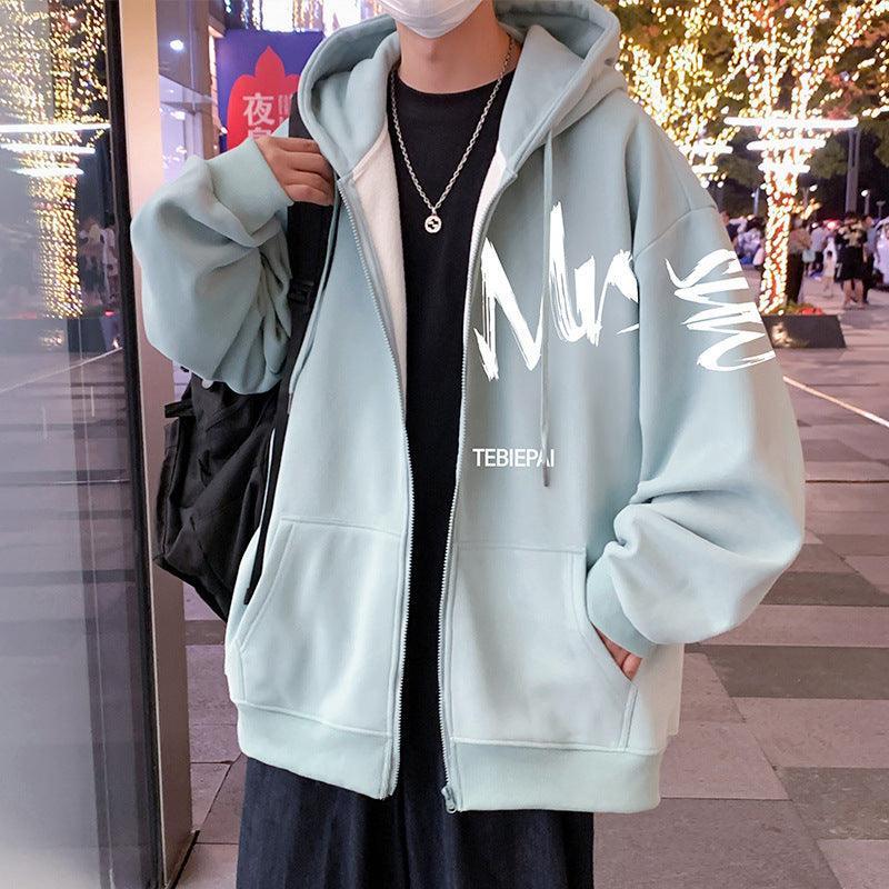 Hong Kong Style Letter Printed Full Zip Hoodie – Cozy & Stylish Outerwear for Youth - MRC STORE