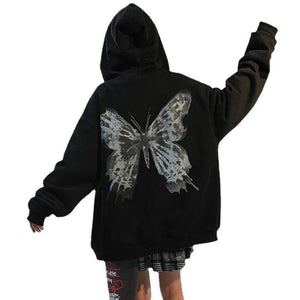 Hooded Butterfly Print Cardigan – Zipper, Black - MRC STORETopMy StoreHooded Zipper Letter Butterfly Print Fleece Cardigan Sweatshirt - Black - MRC STOREMRC STORECJQB1794937-Black-LBlackL