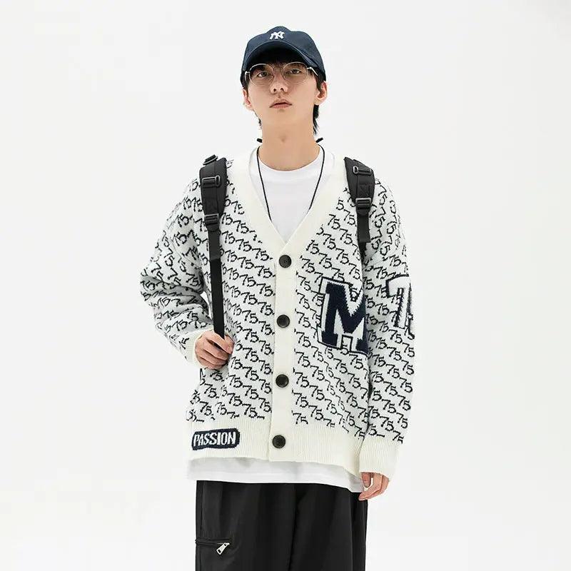 Jacquard Letter V - Neck Fashion Cardigan Sweater - MRC STORETopMy StoreJacquard Letter V - Neck Fashion Cardigan Sweater - MRC STOREMRC STORECJYH149541308HSDark Grey2XL