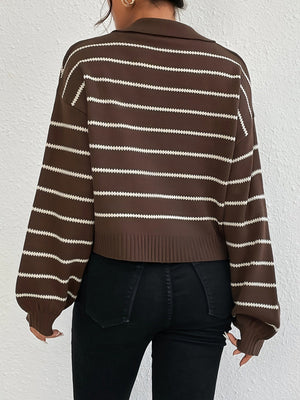 Knitted Sweater - Striped Loose Lapel - MRC STORESweaters & HoodiesMy StoreWomen’s Knitted Sweater - Striped Loose Lapel My Store MRC STORECJMY235556304DWBrownL