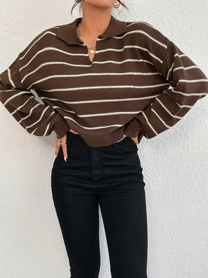 Knitted Sweater - Striped Loose Lapel - MRC STORESweaters & HoodiesMy StoreWomen’s Knitted Sweater - Striped Loose Lapel My Store MRC STORECJMY235556304DWBrownL
