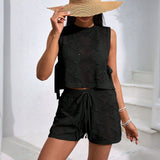Knitted Vest Set - Seaside Loose - MRC STOREsetMy StoreA woman wearing a black knitted vest set with a sleeveless top and shorts, featuring a geometric pattern, made of cotton or polyester, available in S, M, and L sizes.MRC STORECJYD233213003CXBlackL