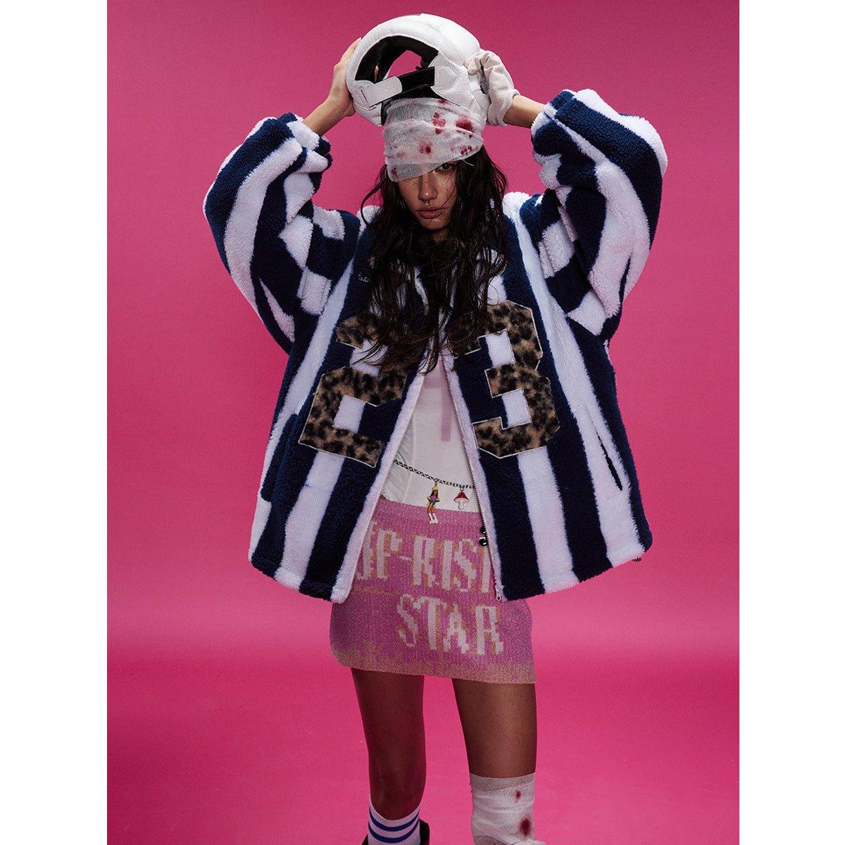 Lamb Wool Coat – Retro Plaid - MRC STOREJacketsMy StoreFashion Coat Personalized Women's Lamb Wool Coat – Retro Plaid and Solid Design for Teens - MRC STOREMRC STORECJPK217128002BYBlue And White StripesL