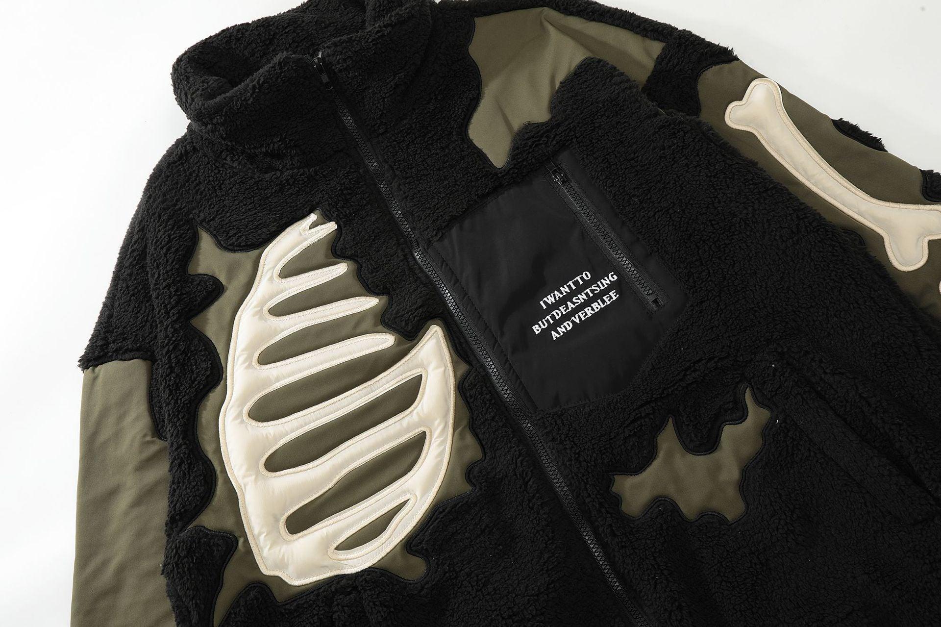 Lamb Wool Stitching Skeleton Embroidered Cotton - MRC STORETopMy StoreLamb Wool Stitching Skeleton Embroidered Cotton - Padded Winter Coat - American Retro Style - MRC STOREMRC STORECJPK196376905EVBlackL