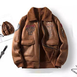 Lambswool Fleece - lined Suede Jacket - MRC STORETopMy StoreBrown leather jacket with embroidered text on a white backgroundMRC STORECJYD201533511KPBrown2XL