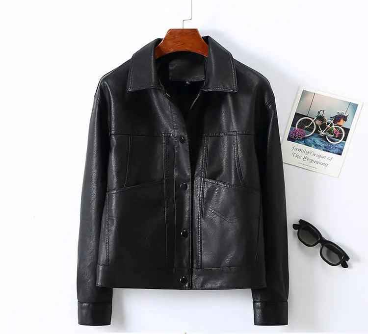 Lapel Small Leather Coat - MRC STORETopMy StoreLapel Small Leather CoatMRC STORECJYD210865818RIButton Black2XL