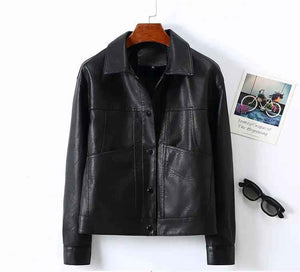 Lapel Small Leather Coat - MRC STORETopMy StoreLapel Small Leather CoatMRC STORECJYD210865818RIButton Black2XL