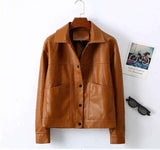 Lapel Small Leather Coat - MRC STORETopMy StoreLapel Small Leather CoatMRC STORECJYD210865813MNButton Brown2XL