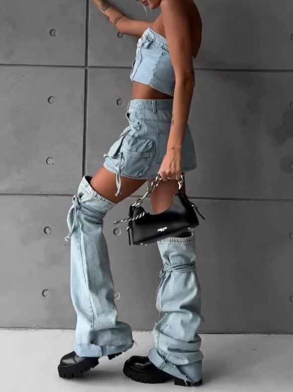 Light Blue Distressed Denim Corset & Cargo Set - MRC STOREsetMRC STORELight Blue Distressed Denim Corset & Cargo SetMRC STORECJTZ258439506FULight Blue2XL