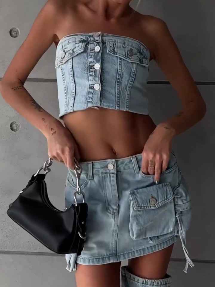 Light Blue Distressed Denim Corset & Cargo Set - MRC STOREsetMRC STORELight Blue Distressed Denim Corset & Cargo SetMRC STORECJTZ258439506FULight Blue2XL