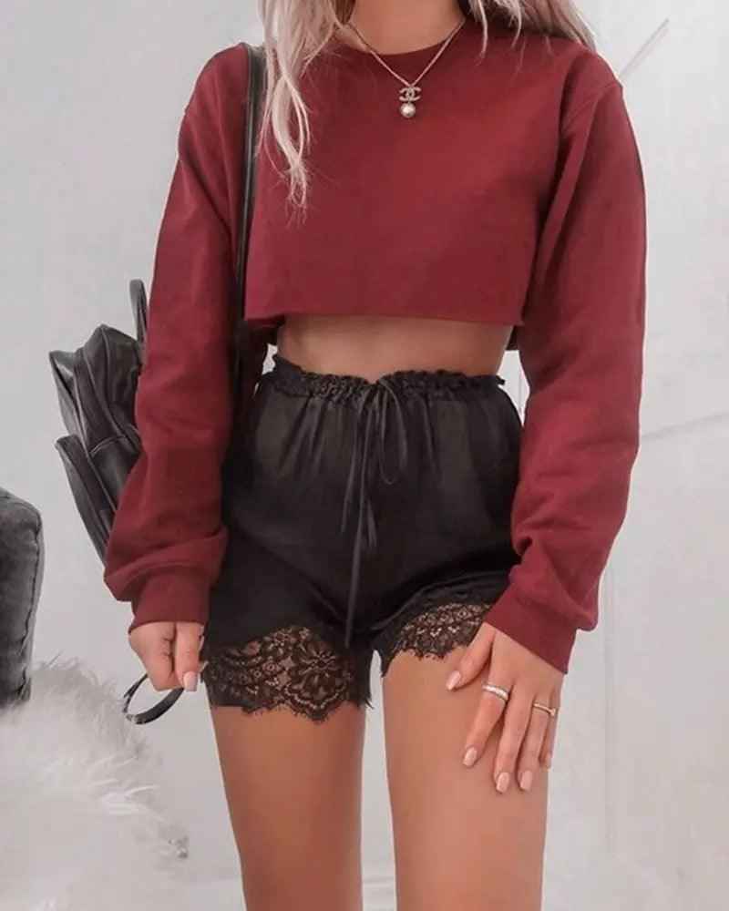 Long Sleeve Crop Top T-Shirts - MRC STOREtopMRC STORELong Sleeve Crop Top T-ShirtsMRC STORECJNSSYCS08259-Red-LRedL
