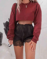Long Sleeve Crop Top T-Shirts - MRC STOREtopMRC STORELong Sleeve Crop Top T-ShirtsMRC STORECJNSSYCS08259-Red-LRedL