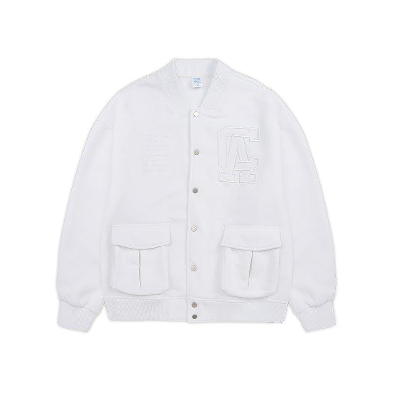 Loose Fit Letter Embroidered Baseball Jacket – Thick & Stylish - MRC STORE