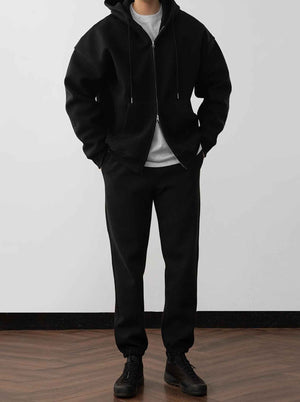 Loose - Fit Solid Color Hoodie Tracksuit Set - MRC STOREOutfit setMRC STORELoose - Fit Solid Color Hoodie Tracksuit SetMRC STORECJWY263352705EVBlack2XL