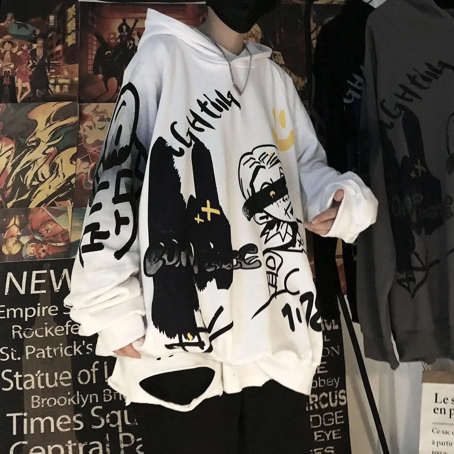 Loose Hooded Sweater with Geometric Print - MRC STORETopMy StoreLoose Hooded Sweater with Geometric Print - MRC STOREMRC STORECJYH115829812LOWhite2XL