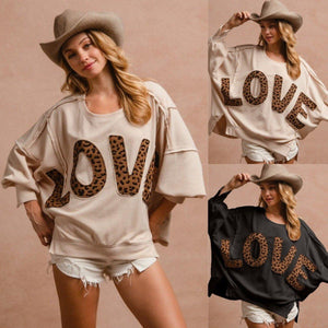 Love Letter Embroidery Stitching Sweater - Loose Casual Top - MRC STORE