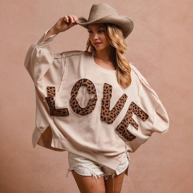 Love Letter Embroidery Stitching Sweater - Loose Casual Top - MRC STORESweaters & HoodiesMy StoreLove Letter Embroidery Stitching Sweater - Loose Casual Top - MRC STOREMRC STORECJWY225133703CXBeigeL